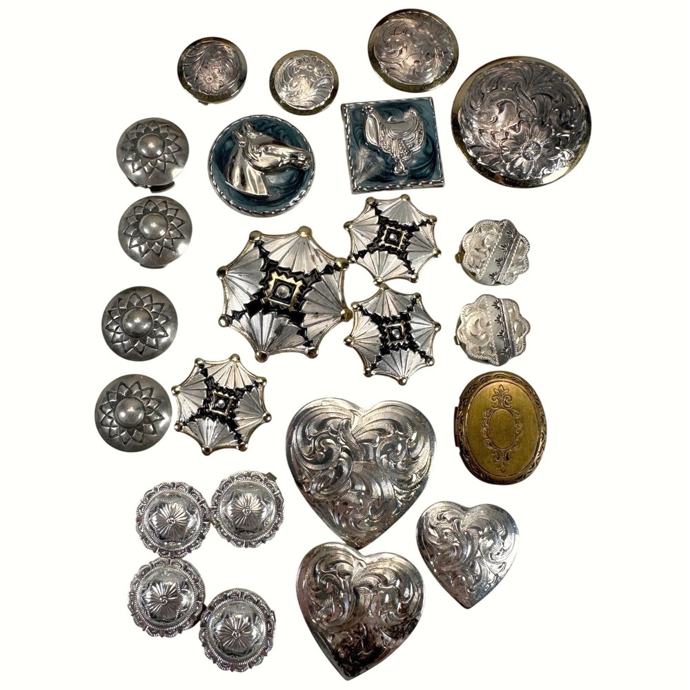 VTG Western Concho Button Covers Lot of 24 Heart Horse Saddle Locket Womens OS